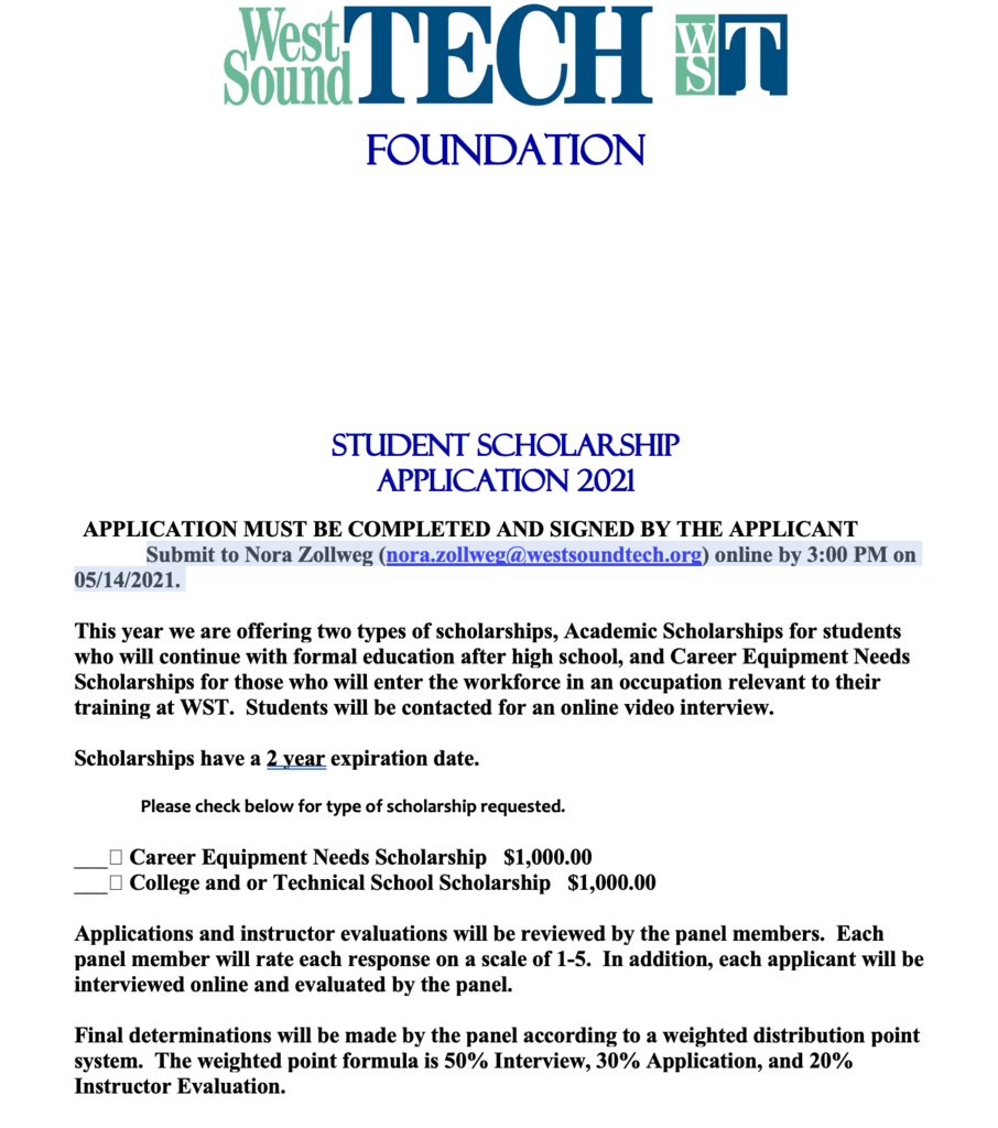 WST Foundation Scholarship