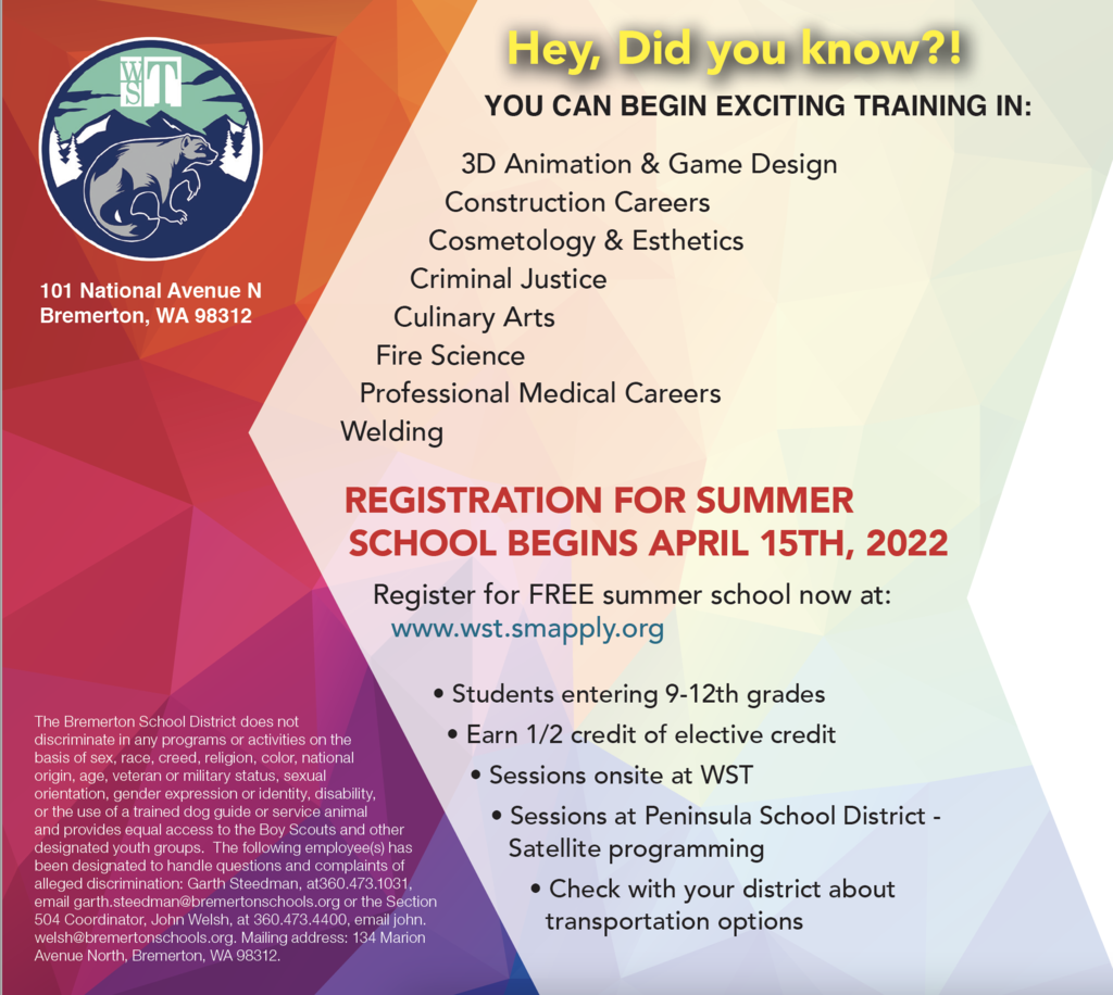 Classes offered for WST summer school 