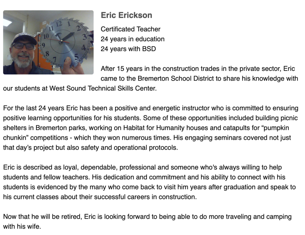 Eric Erickson Retirement